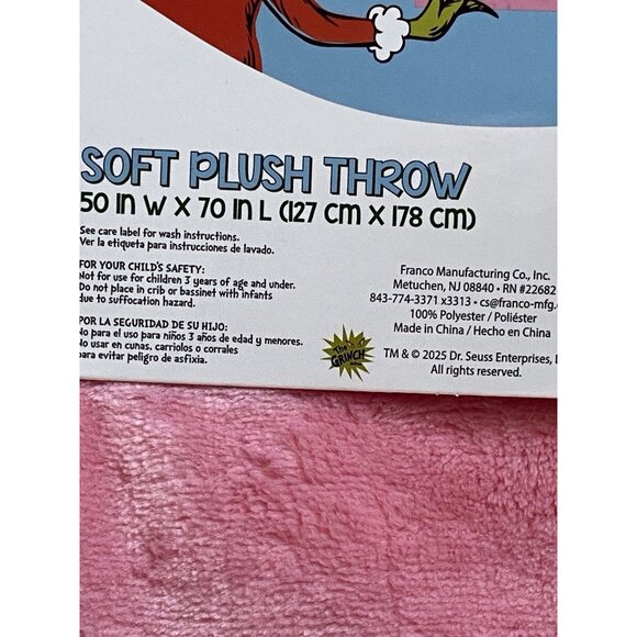 Dr. Seuss The Grinch Embossed Pink Throw Blanket Christmas 50 X 70" VIRAL NEW - Picture 5 of 14